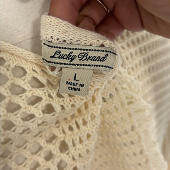 Lucky Brand Women's Poncho Frill Trim Size L Cream NWT 100% Cotton - Picture 9 of 11